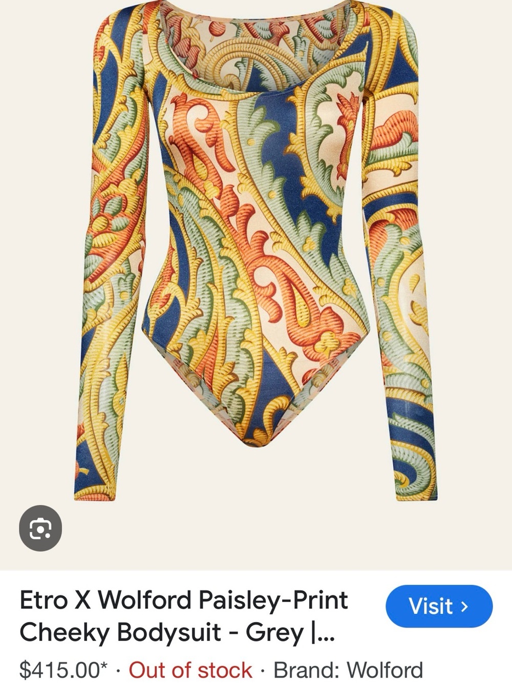 Etro + Wolford Paisley Baroque Bodysuit $415MSRP NIB